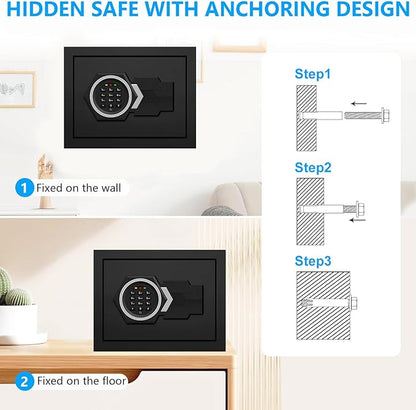 1.3 Cub Small Safes for Home Use Fire and Water Proof, Anti-Theft Digital Security Safe Box With Combination Lock, Smart Alarm System & Removable Shelf, Anti-Theft Fireproof Safe for Cash Documents