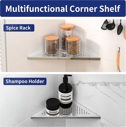 Corner Shower Shelf, 10" Polished 304 Stainless Steel Recessed Shelves for Bathroom, Grout in Shelf Racks for Tiled Wall, 2 Pack