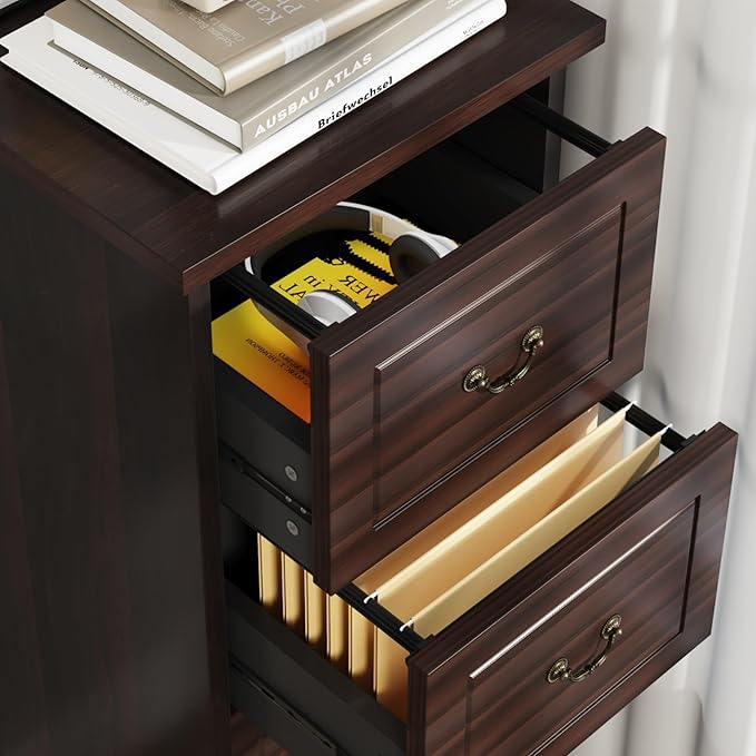 Tribesigns 4-Drawer File Filing Cabinet, Vertical File Cabinet Office Wood Filing Cabinet for A4 /Letter Size Narrow Tall File Storage for Honhe Office, Walnut