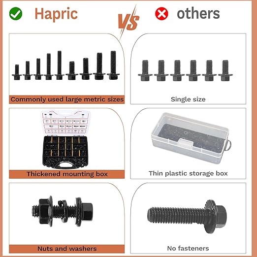 384 Pcs Metric Flange Bolt Assortment Kits, M6x1.0, M8x1.25, M10x1.5 Bolts(12mm to 30mm) Grade 10.9 Alloy Steel Metric Machine Screws Nuts and Bolts Kit