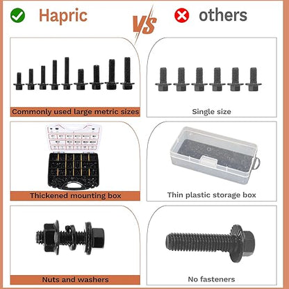 384 Pcs Metric Flange Bolt Assortment Kits, M6x1.0, M8x1.25, M10x1.5 Bolts(12mm to 30mm) Grade 10.9 Alloy Steel Metric Machine Screws Nuts and Bolts Kit