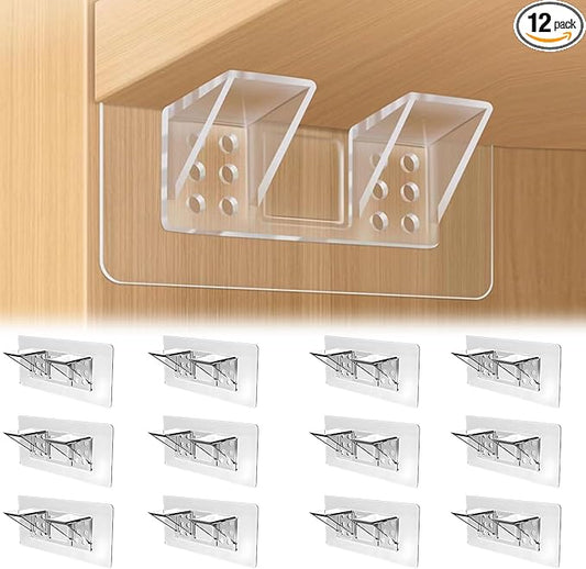 12 Pcs Punch Free Shelf Support Peg，Self Adhesive Support Shelf Bracket，Strong Load Bearing for Shelves Kitchen Cabinet Book Closet
