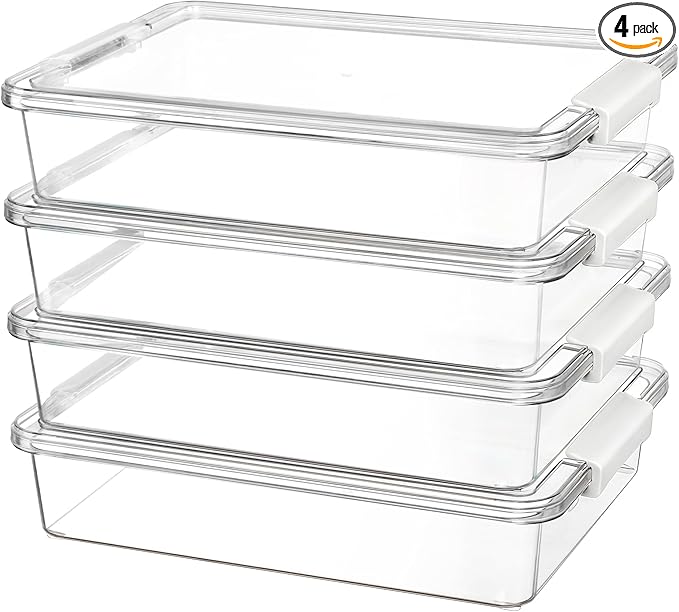Vtopmart 6 Qt Plastic Storage Bins with Lids, Clear Sensory Bins, Arts Crafts Organizers and Storage, Stackable Containers for Home Office and School Supplies, 4 Pack, White