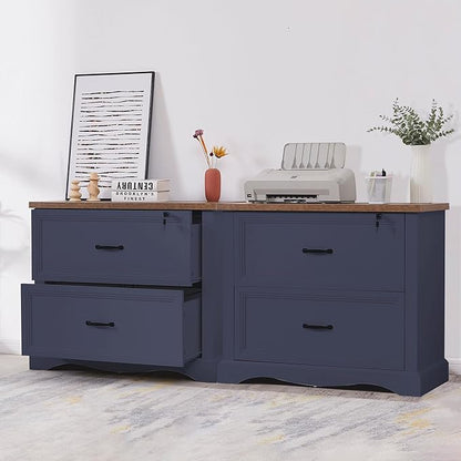 34.6" Farmhouse File Cabinet,Wood File Cabinet with Hanging File Folders,Top Drawer Lockable,Lateral Filing Cabinet for Home Office Compatible with Letter/Legal/A4 Size (2)