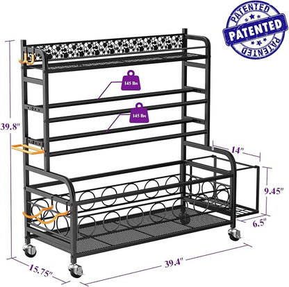 400LBS Dumbbell Rack, VOPEAK Adjustable Weight Rack for Home Gym, Home Gym Storage Rack for Yoga Mat Kettlebells and Strength Training Equipment, Weight Storage Rack for Dumbbells with Wheels