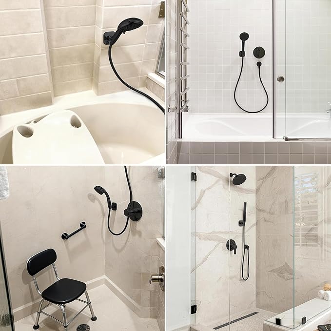 G-Promise All Metal Handheld Shower Head Holder, Adjustable Wall Mount Shower Wand Bracket, Strong Adhesive Disc Mount or Drill Installation (Square, Oil Rubbed Bronze)