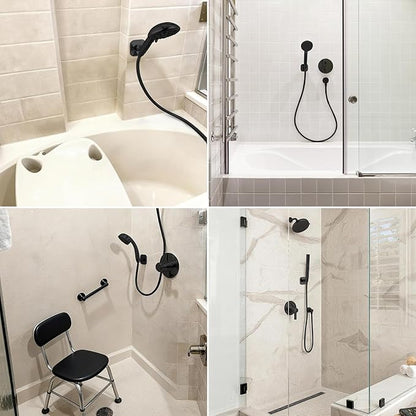 G-Promise All Metal Handheld Shower Head Holder, Adjustable Wall Mount Shower Wand Bracket, Strong Adhesive Disc Mount or Drill Installation (Square, Oil Rubbed Bronze)