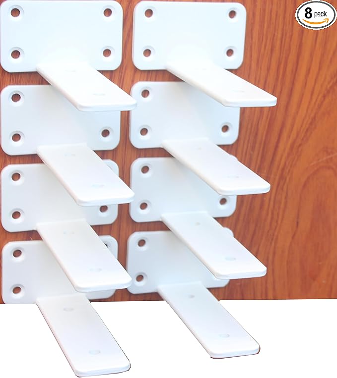 8 Pack - 5 inch White Hidden L Shelf Bracket (1/5 Inch Thicked) Iron Floating Shelf Brackets Rustic Industrial Metal Brackets for Shelf Support