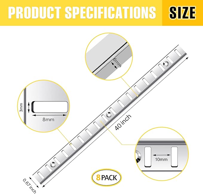 Adjustable Shelf Bracket 40 Inch 8 Pack Silver Shelf Pilaster Strips Shelf Rail Shelf Track Adjustable Wall Shelves Shelf Standards and Supports for Cabinet Closet Organization