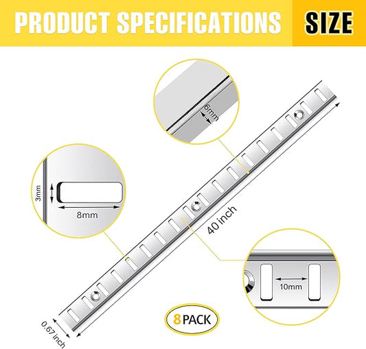 Adjustable Shelf Bracket 40 Inch 8 Pack Silver Shelf Pilaster Strips Shelf Rail Shelf Track Adjustable Wall Shelves Shelf Standards and Supports for Cabinet Closet Organization