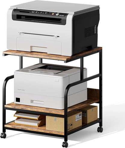 Warmiehomy 23.6x23.6 inches Printer Stand with Adjustable Storage Shelf - Large Printer Table with Wheels - 3 Tier Rolling Cart - Use for 3D Laser Printer Mini Fridge Home Office (Brown)