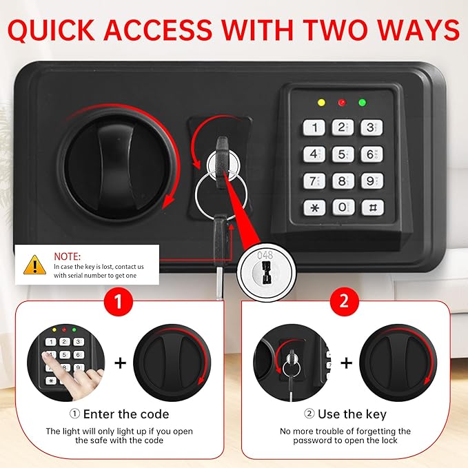 3.3 Cubic Large Fireproof Safes for Home Use, Digital Home Security Safe Box Fireproof Waterproof with Electronic Keypad and Spare Keys, Anti-theft Fire Document Safe for Money Medicine Valuables