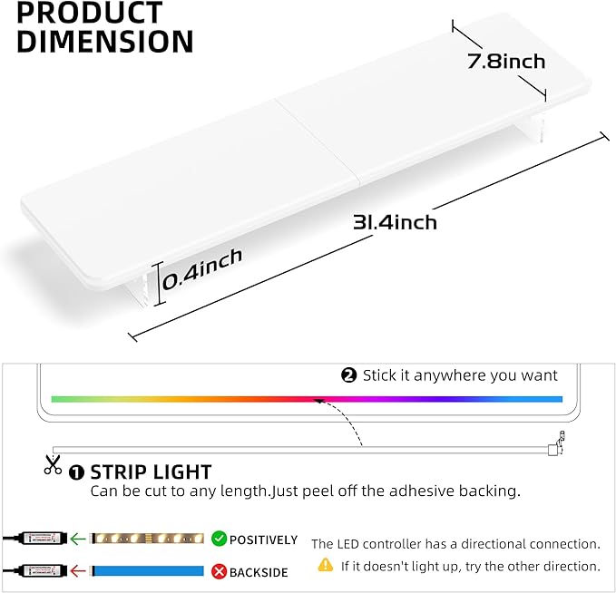 Monitor Stand Riser,31.5-Inch LED Light Wood Computer Monitor Stand with Adjustable Acrylic Legs,Desk Accessories Desktop Organizer Stand for, Computer,Laptop,Printer,PC TV Screen Riser,White