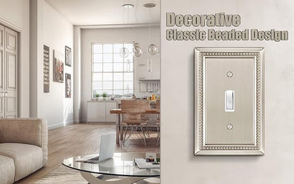Henne Bery Sunken Pearls Heavy Duty Decorative Wall Plate Switch Plate Outlet Cover (Single Toggle, 3 Pack, Satin Nickel)