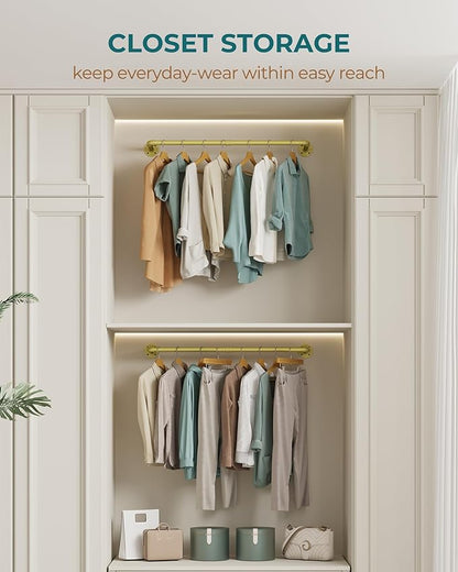 OROPY Industrial Pipe Clothes Rack Wall Mounted Set of 2, 38.4 inches Heavy Duty Iron Pipe Clothing Garment Rail, Multi-Purpose Clothing Hanging Rod for Laundry Room and Closet Storage, Gold