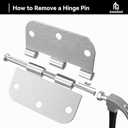 Door Hinges Brushed Nickel - 24 Pack Nickel Door Hinges 3.5 Inch Rounded Interior Satin Nickel Door Hinge with 5/8" Radius - Flat Iron Residential Standard 3 1/2 Inches Silver Door Hardware