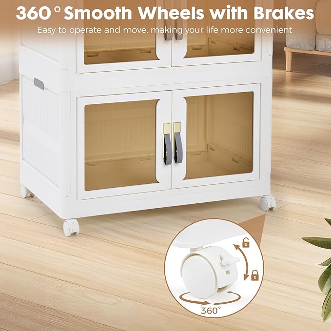 YHB Portable Storage Closet Cabinet, Easy Assembly Wardrobe Organizer with Visualization Doors, Drawers, Hanging Rods, Rolling Wheels for Pet Dog Clothes, Toys, etc for Thanksgiving & Christmas Day