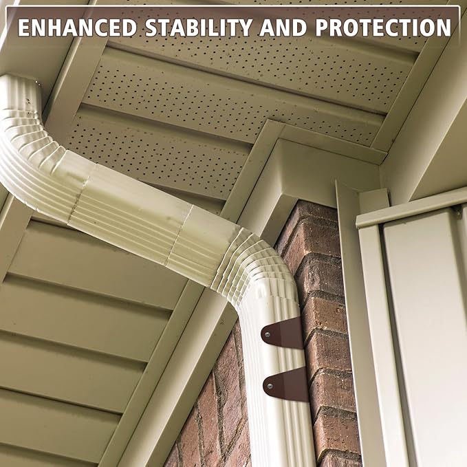 Shimeyao 8 Pcs Gutter Downspout Straps 2 x 3 Inch Downspout Pipe Clip Hidden Bracket, Aluminum Rain Gutter Straps for Secure Wall Mounting (Brown)