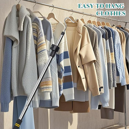 Clothes Hanger Reaching Hook Telescopic Adjustment clothes hook pole Light and can Extend from 37" to 65" with 4.7 "Hook and Sponge Handle.