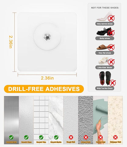 2-Pack Wall Mounted Shoe Rack with Sticky Strips, Space Saving Hanging Shoe Rack, No-Drill Hanging Shoe Shelves, Ideal for RV, Campers, Door, Wall, Closet - White