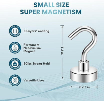 Neosmuk Magnetic Hooks, Heavy Duty 30lb+ Strong Magnet Hook for Cruise Cabins, Cruise Ship Essentials for Hanging, Metal Wall Refrigerator Hangers (Silver White, 10 Pack)