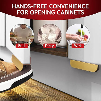 2-Pack Under Cabinet Foot Pull with Adhesive and Screws, Hands Free Toe Foot Pull Opener for Kitchen Trash Cabinet Drawer, 4 Inch (Gold)