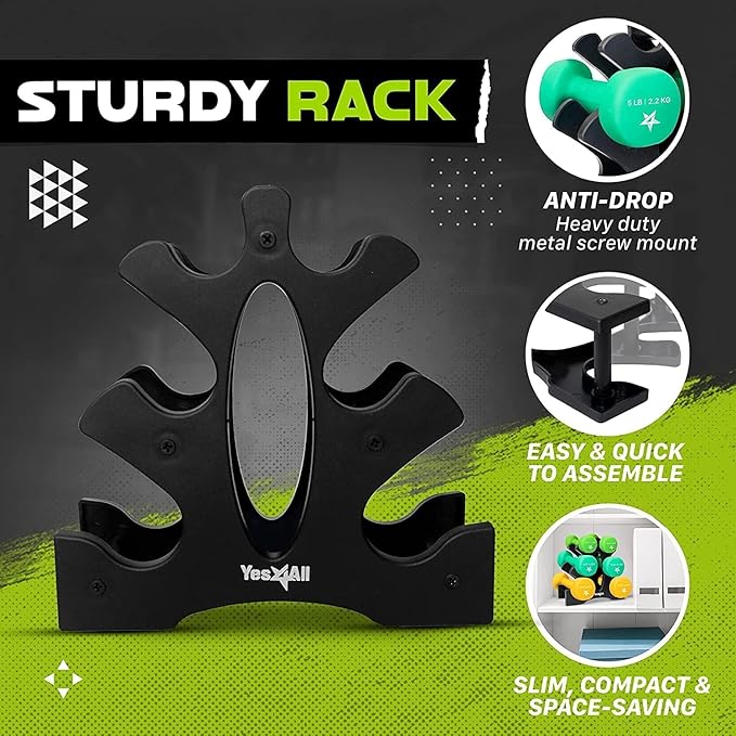 Yes4All Neoprene Coated Dumbbell Hand Weight Sets of 2 - Multiple Weight Options with 15 Colors, Anti-roll, Anti-Slip, Hexagon Shape
