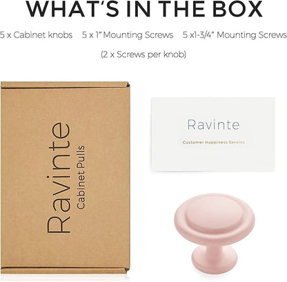 Ravinte 5 Pack 1-1/4 Inch Kitchen Cabinet Knobs Pink Frosted Zinc Pulls Door Handles for Dresser Drawers