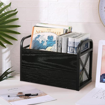YINMIT Magazine Holder, Magazine Rack Floor, Magazine Storage Basket, Folder Organizer Bin for Books, Newspapers, Tablets (Black)