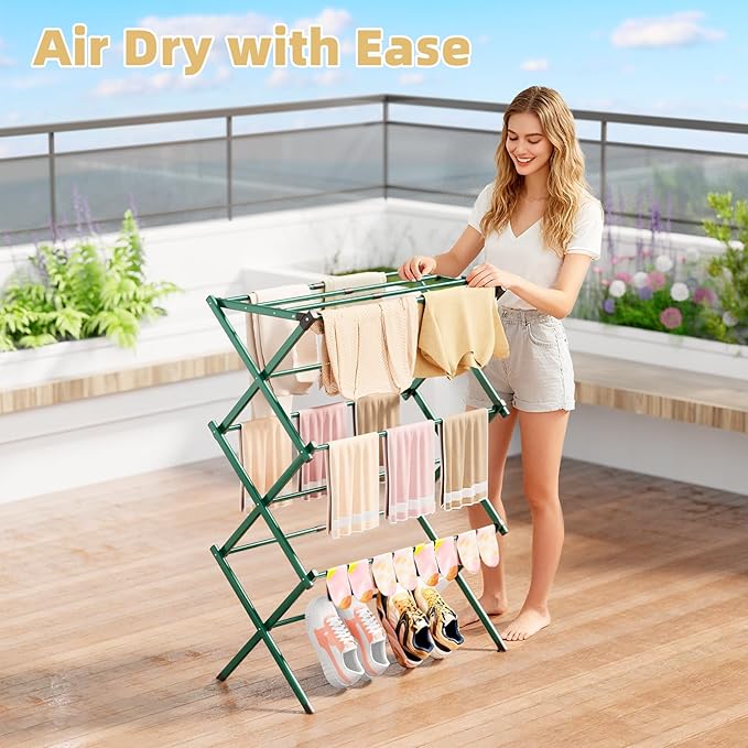 BAKON Clothes-Drying-Rack-Foldable for Small Space, Laundry-Drying Rack Collapsible for Hanging Clothes, Metal Clothing Dry Rack Suit for Indoor & Outdoor, Dorm Room, Apartments, RV, Navy Blue