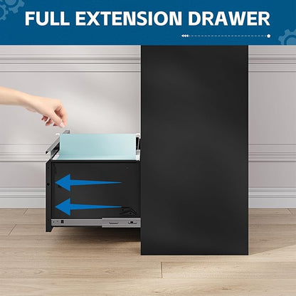 2-Drawer Metal File Cabinet, Lateral Vertical Filing Cabinets for Home Office, Locking File Cabinet with Storage Shelves, Legal/Letter/A4 Size Office File Cabinets (Black, Assemble Required)