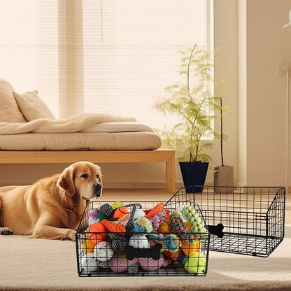 Geyecete 2 Pack Toy box for dogs large Dog Toy organizer Pet wire folding basket dog toy container dog toy box -Can be Personalized-Black