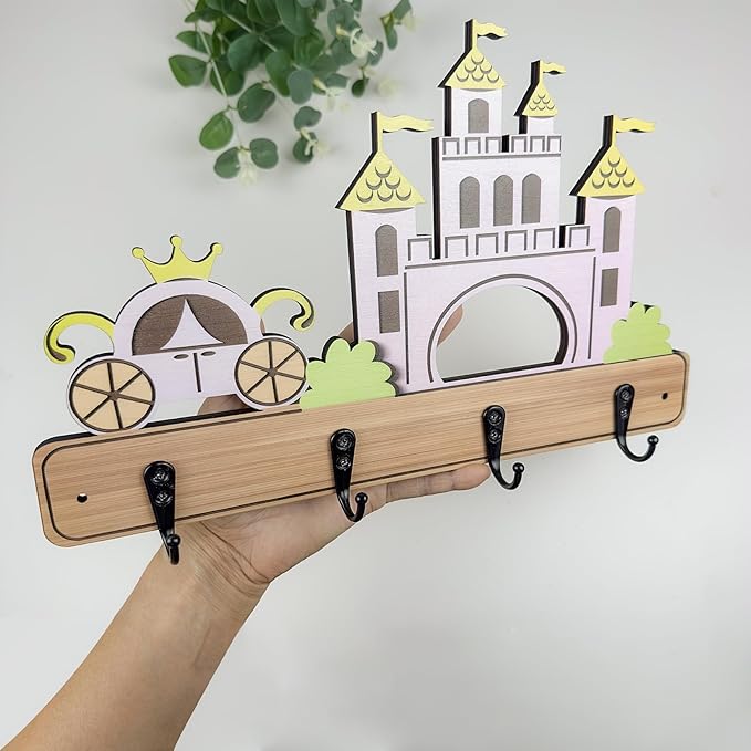 Dog Leash Holder for Wall Mount, Farmhouse Wooden Dog Claw Hooks, Paws Key Rack Accessories for Rustic Home Decor (Castle)