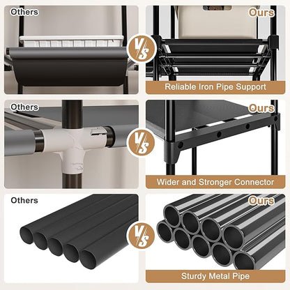 Portable Closet, Freestanding Wardrobe Closet Organizers and Storage,Open Clothing Racks for Hanging Clothes with 4 Shelves and 2 Hanging Rods，47.8x15.8x63.4 Inches
