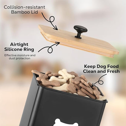 Dog Treat Containers Set of 2, Dog Food Storage Containers with Airtight Lids, Metal dog treat jars for Kitchen Countertop, Pet Food Canister Keep Snack Fresh, 5.9"×5.9"×7.1", Black