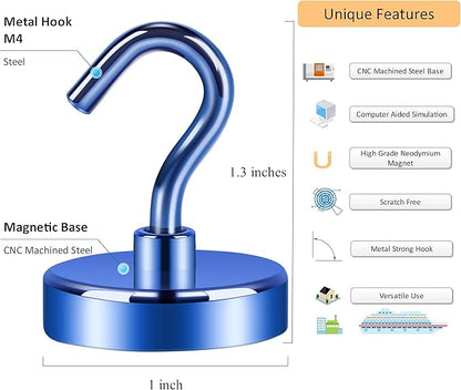Neosmuk Magnetic Hooks, Heavy Duty 85lb+ Strong Magnet Hook for Cruise Cabins, Cruise Ship Essentials for Hanging, Metal Wall Refrigerator Hangers (Navyblue, 10 Pack)