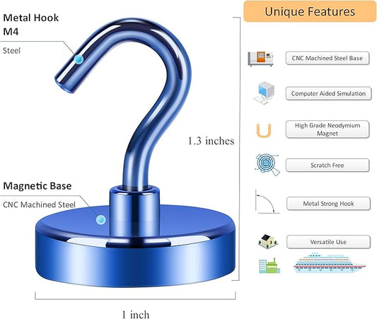 Neosmuk Magnetic Hooks, Heavy Duty 85lb+ Strong Magnet Hook for Cruise Cabins, Cruise Ship Essentials for Hanging, Metal Wall Refrigerator Hangers (Navyblue, 10 Pack)
