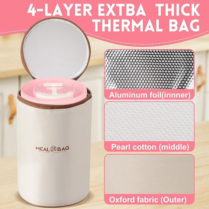 Dandat 3 Pcs Portable Insulated Lunch Container Set for Adult, Stackable Stainless Steel Bento Box for Hot Food with Insulated Lunch Bag Unisex 3 Separate Thermal Food Container (Pink)