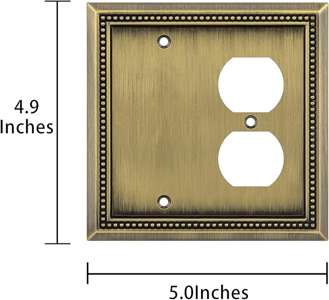Henne Bery Sunken Pearls Heavy Duty Decorative Wall Plate Switch Plate Outlet Cover (Blank/Duplex, Antique Brass)