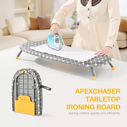 APEXCHASER Foldable Ironing Board, Tabletop Small Iron Board with Heat Resistant Covers, Portable Folding Mini Iron Table with Non-Slip Feet for Home, Laundry Rooms, Dorms, Travel Use, Yellow