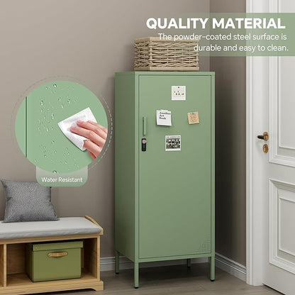 Metal Cabinet Lockable Filling Cabinet Bathroom Storage Cabinet with 4 Tier Adjustable Shelves Green Locker for Home, School, Office, Pantry H49.21'' (Green)