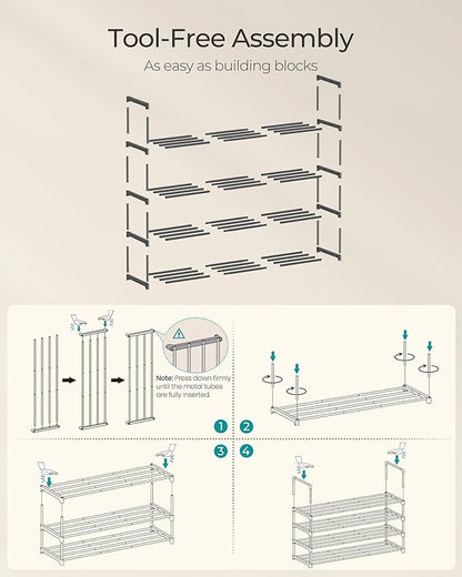 SONGMICS Shoe Rack, 4-Tier Shoe Organizer, Metal Storage Shelf, Upright or Upside Down, for 20-25 Pairs, Stackable, for Entryway, 11.8 x 36.2 x 29.1 Inches, Black ULSA14BK