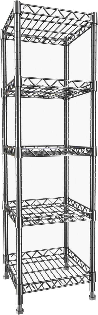 GIOTORENT 5 Tier Standing Shelving Metal Units, Adjustable Height Wire Shelf Display Rack for Laundry Bathroom Kitchen 11.8 W x 11.8 D x 50 H (5-Tier, Black)