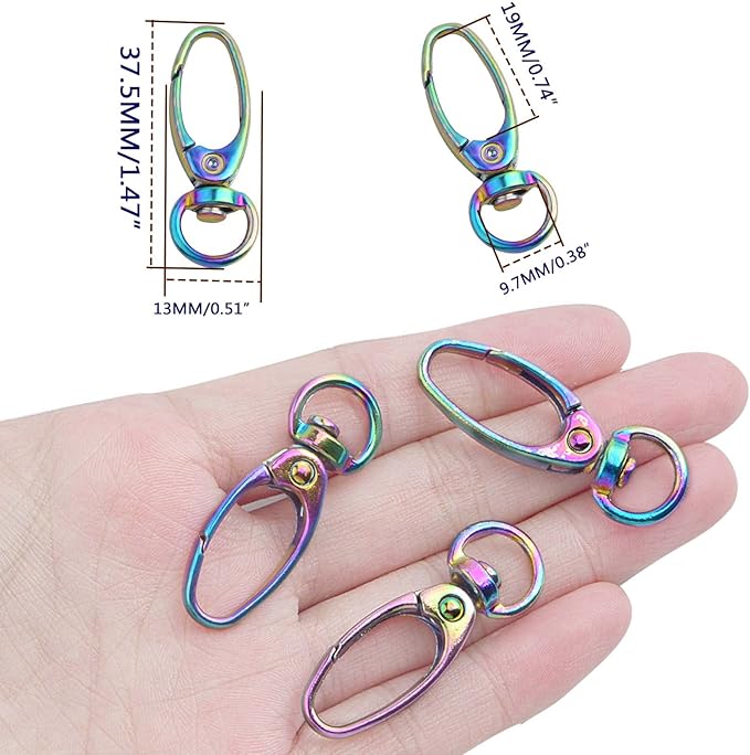 BronaGrand Swivel Clasp Clips,20pcs 35mm Swivel Trigger Clips Metal Keyring Clasps Snap Hooks for Hanging Key Chains Dog Leashes Crafts Decorations,Rainbow Color
