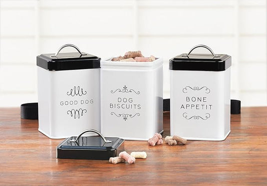Amici Pet Pet Treat Collection, , Sparky Good Dog Metal Storage Canister, 36 oz, White