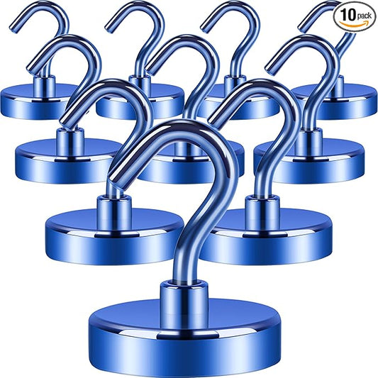 Neosmuk Magnetic Hooks, Heavy Duty 85lb+ Strong Magnet Hook for Cruise Cabins, Cruise Ship Essentials for Hanging, Metal Wall Refrigerator Hangers (Navyblue, 10 Pack)