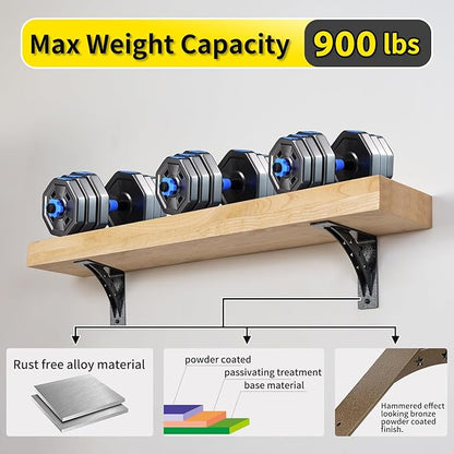 24 inch x 15 inch Heavy Duty Shelf Brackets，max Load 900 LBS,Premium Alloy Metal Mantel Brackets , (Set of 2) Fireplace Mantel Brackets - Countertop Support Brackets(Black-Metallic Silver)