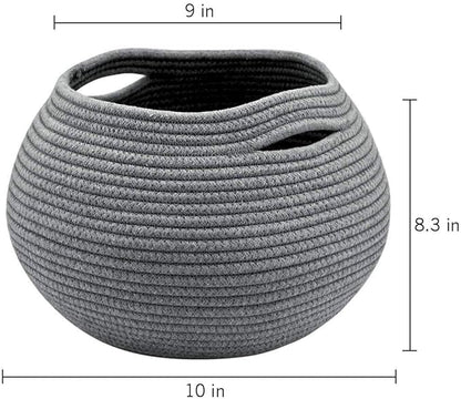 Goodpick Cute Round Cotton Rope Basket Woven Towel Baskets Bathroom Small Dog Toy&Cat Toy Storage Basket for Children Corner Plant Baskets Shelf Indoor, Gray, 10"D x 8.3"H