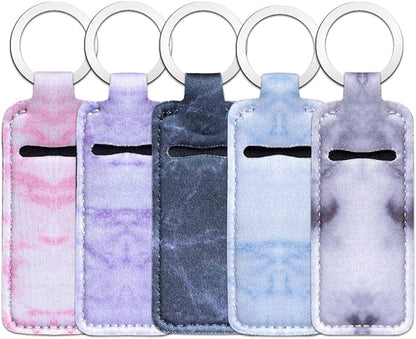 5-Piece Marble Chapstick Clip-On Sleeve Pouch Neoprene Keychains Lipstick Holder Elastic Lip Balm Holster Keychain Holder for Travel