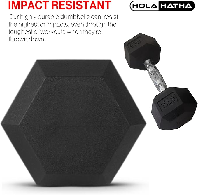 HolaHatha Hexagonal Dumbbell Weights Set, Home Gym Equipment Set, Portable Weighted Exercise Dumbbells for Fitness, Training, and Lifting Workouts